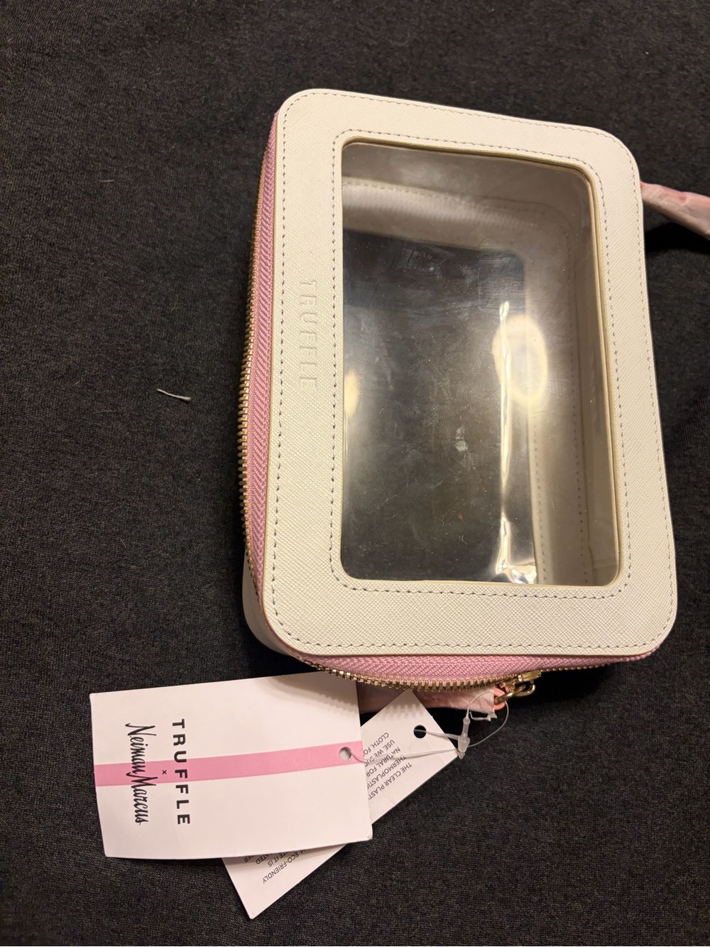 Truffle for Neiman Marcus Clear-Window Cosmetic Case in Pink and Cream